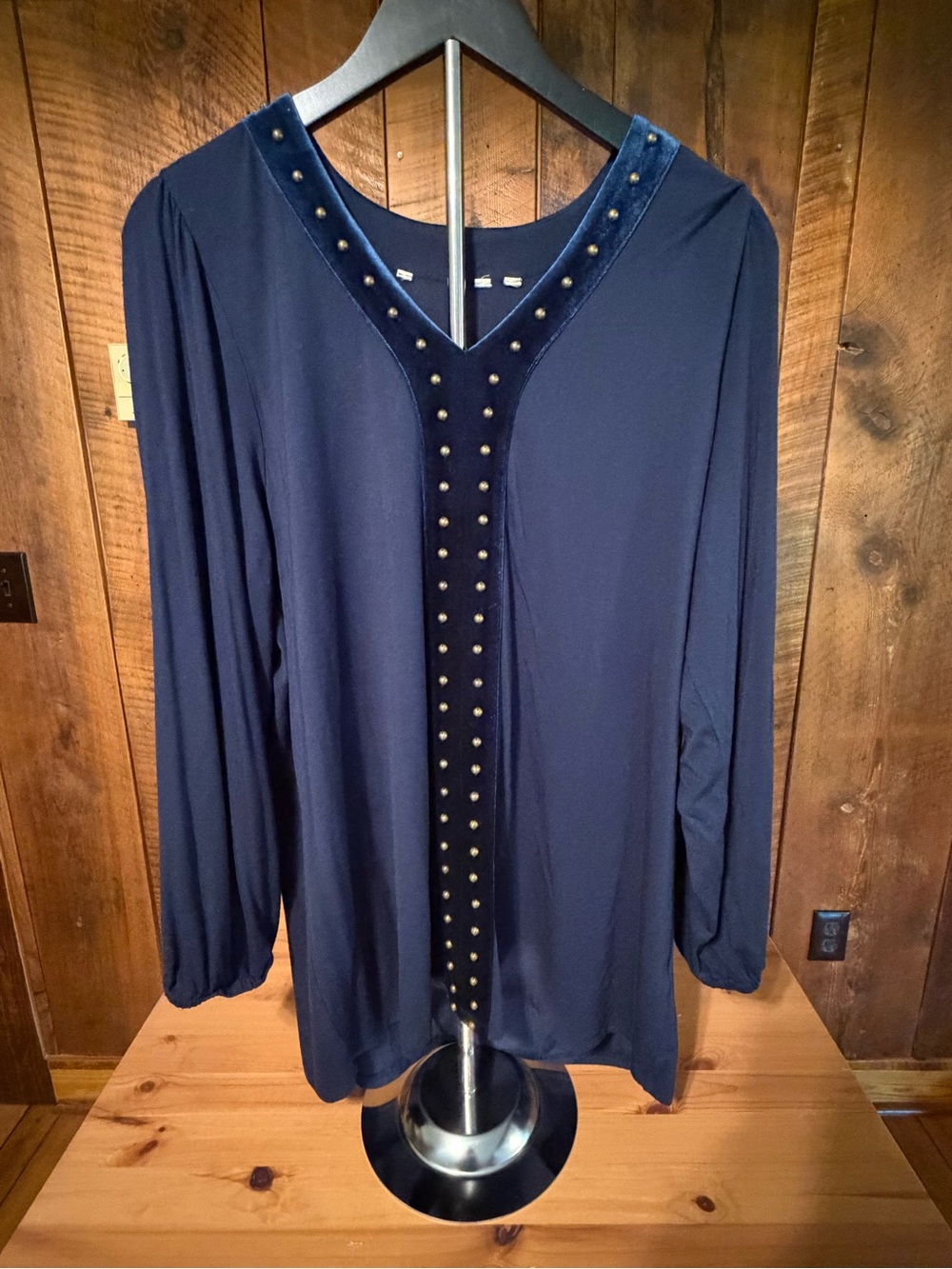 Soft Surroundings Studded Velvet Tunic Navy Blue Boho Whimsigoth Size M